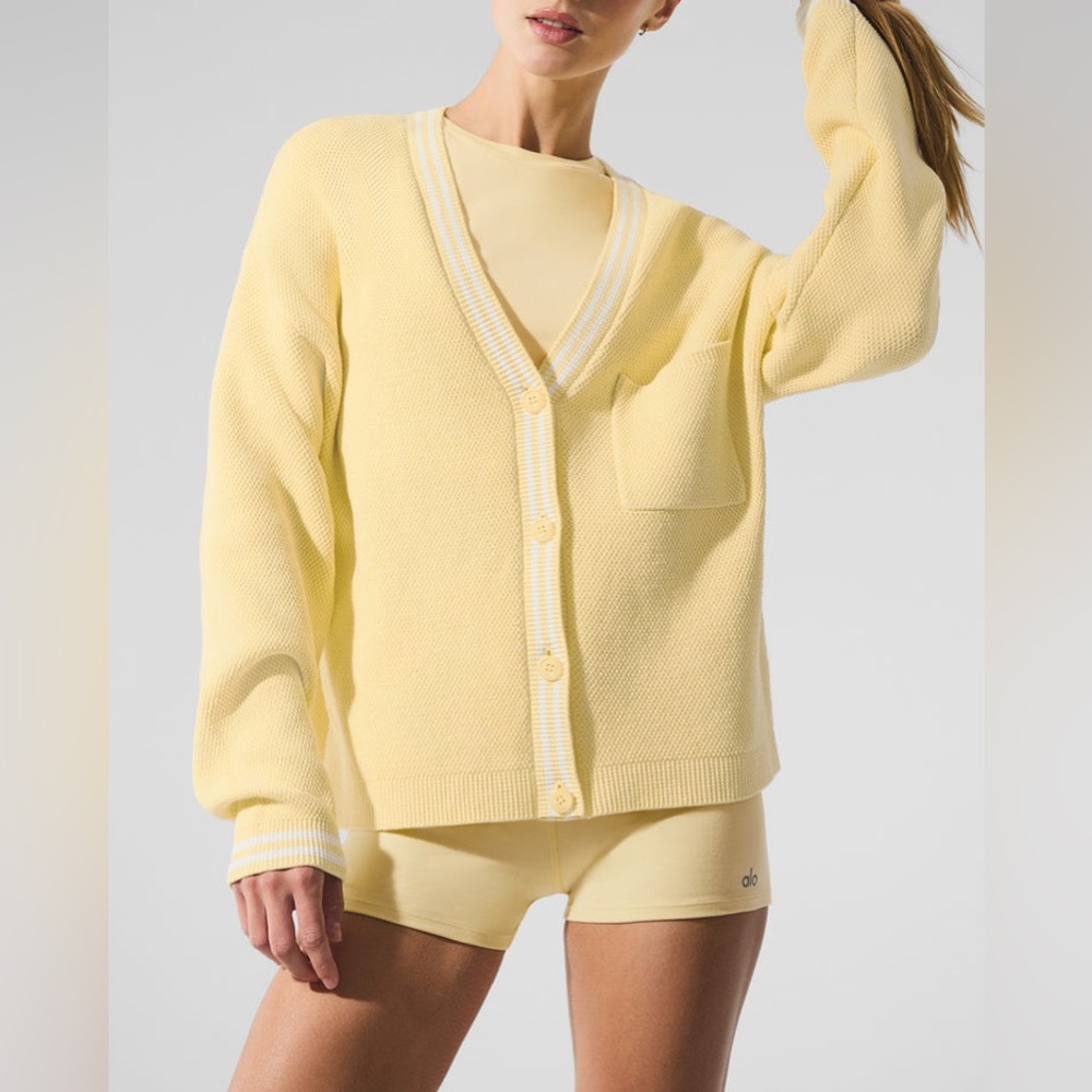 Alo Yoga Tennis Club Sweater Knit Cardigan Warm Butter Size Medium NWT NEW